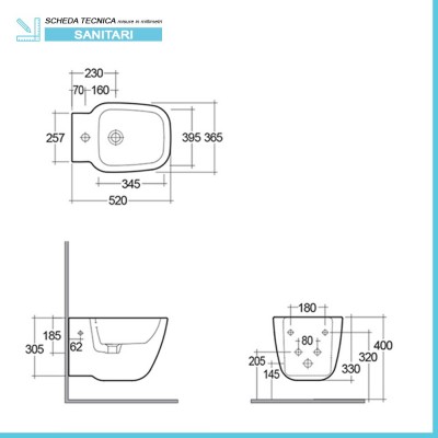 Disegno tecnico Bidet sospeso