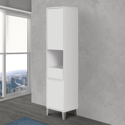 Colonna bagno con cesta portabiancheria L.40 cm Linea Way bianco lucido