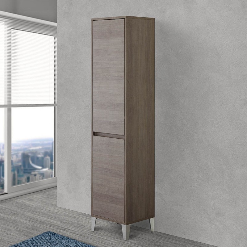 Colonna bagno con cesta portabiancheria L.40 cm linea Way rovere scuro