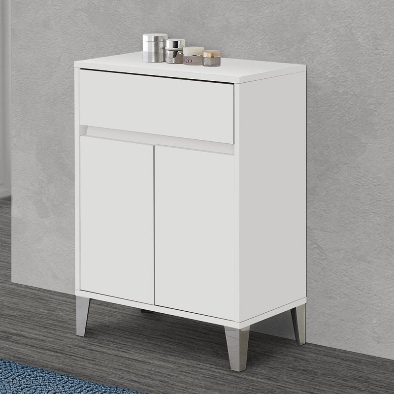 Mobiletto Da Bagno 2 Ante 2 Cassetti 60x30x108,8 Cm In Mdf Bianco