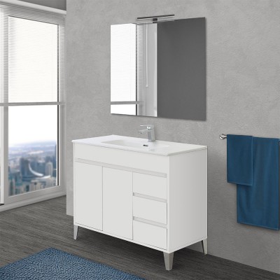 Mobile bagno Vague bianco lucido, 104cm, con lavabo, pensili e specchio a  led Arredobagno e Cucine s.r.l.s.