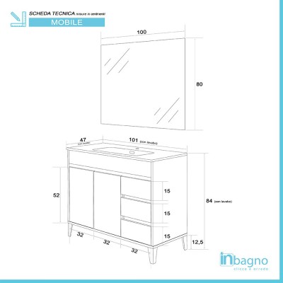 scheda tecnica Mobile bagno da terra 100 cm linea Way