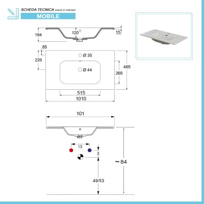 scheda lavabo Mobile bagno da terra 100 cm linea Way