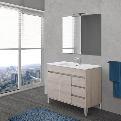 Mobile bagno da terra rovere chiaro con specchio e lavabo