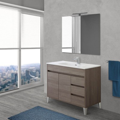 Mobile Bagno 100 cm in rovere scuro con specchio e lavabo