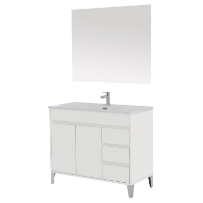 Mobile bagno da terra 100 cm linea Way bianco lucido con specchio e lavabo