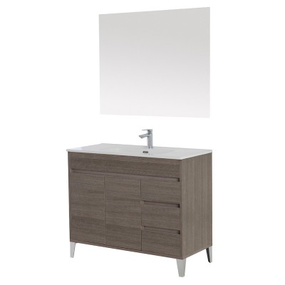 Mobile Bagno da terra 100 cm linea Way in rovere scuro con specchio e lavabo