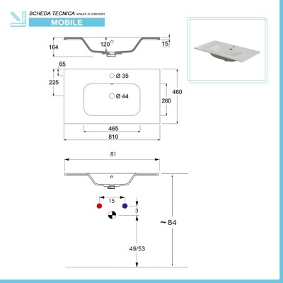 scheda lavabo Mobile bagno da terra 80 cm linea Way