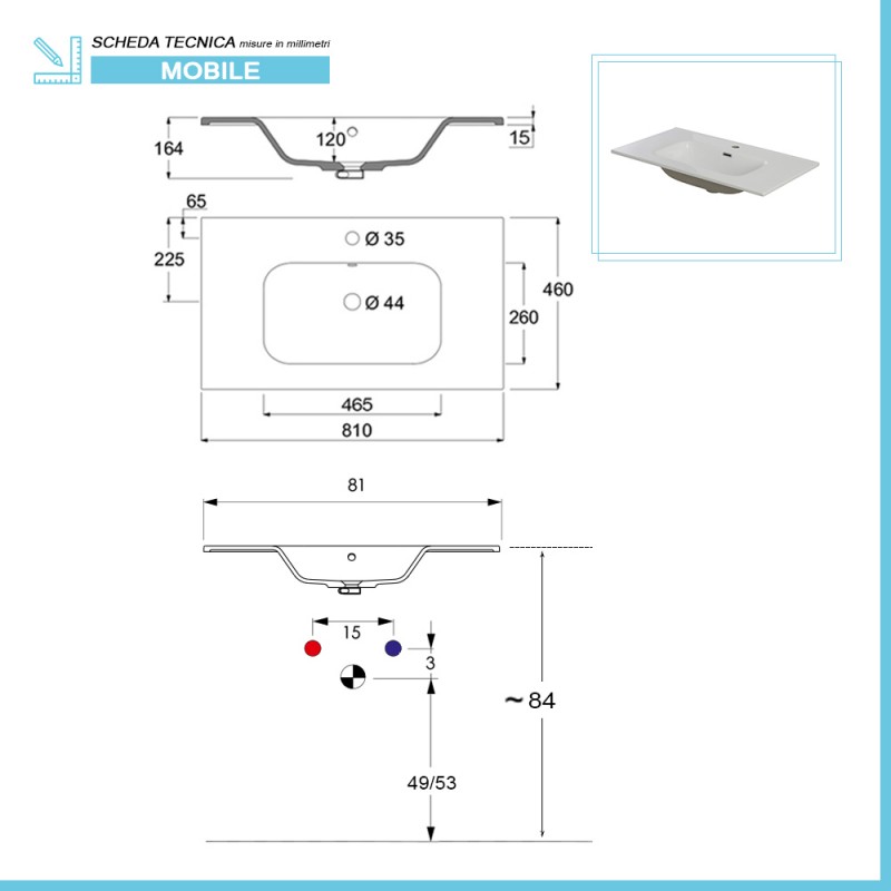 Mobile Da Bagno A Terra 80 Cm Lavabo E Specchio Inclusi Natural Salgar Noja 8421194972416