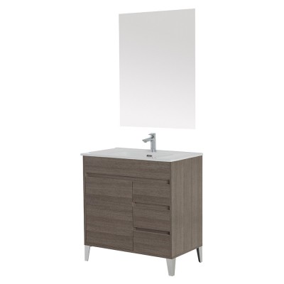 Mobile bagno da terra 80 cm linea Way rovere scuro con specchio e lavabo