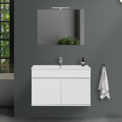 colore bianco lucido Armadietto da bagno 60-90-120-150 H x 30 L x 25 cm sospeso con Soft-Close bianco opaco/bianco lucido, 60 x 30 x 25 