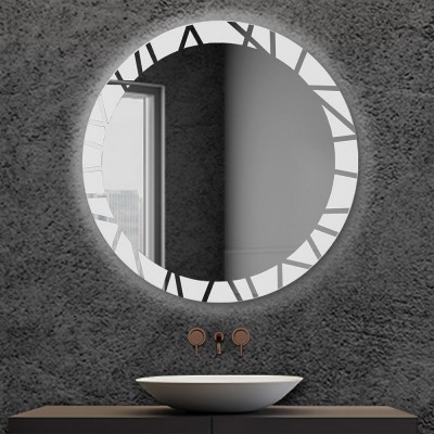 Specchio da Bagno Rotondo Illuminato A LED Design Moderno Senza Cornice Trucco da Barba Specchietti Retroilluminati A Parete Sicurezza/Impermeabile 