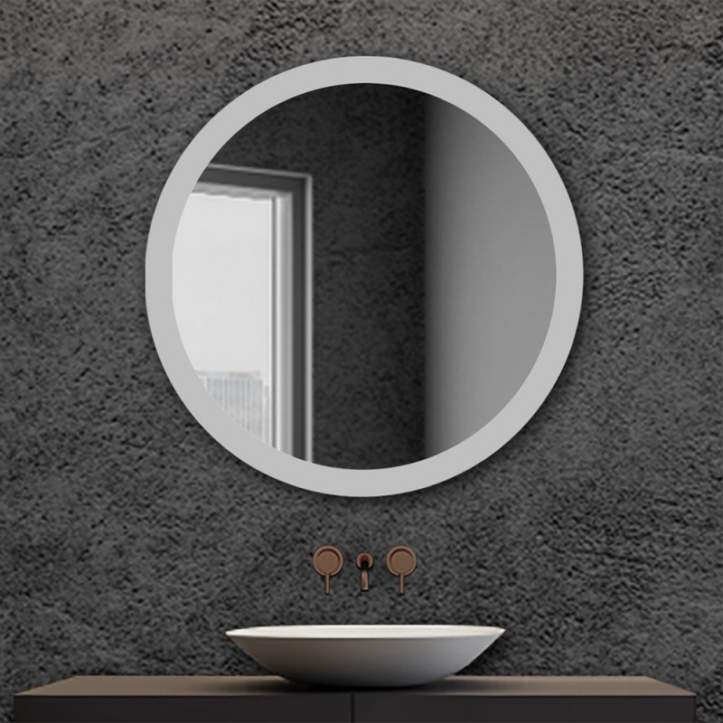 Specchio da bagno serigrafato tondo con telaio Diam. 80 cm
