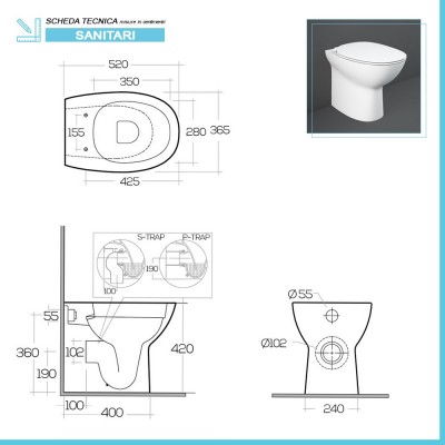 Scheda tecnica WC filomuro rimless Morning in ceramica