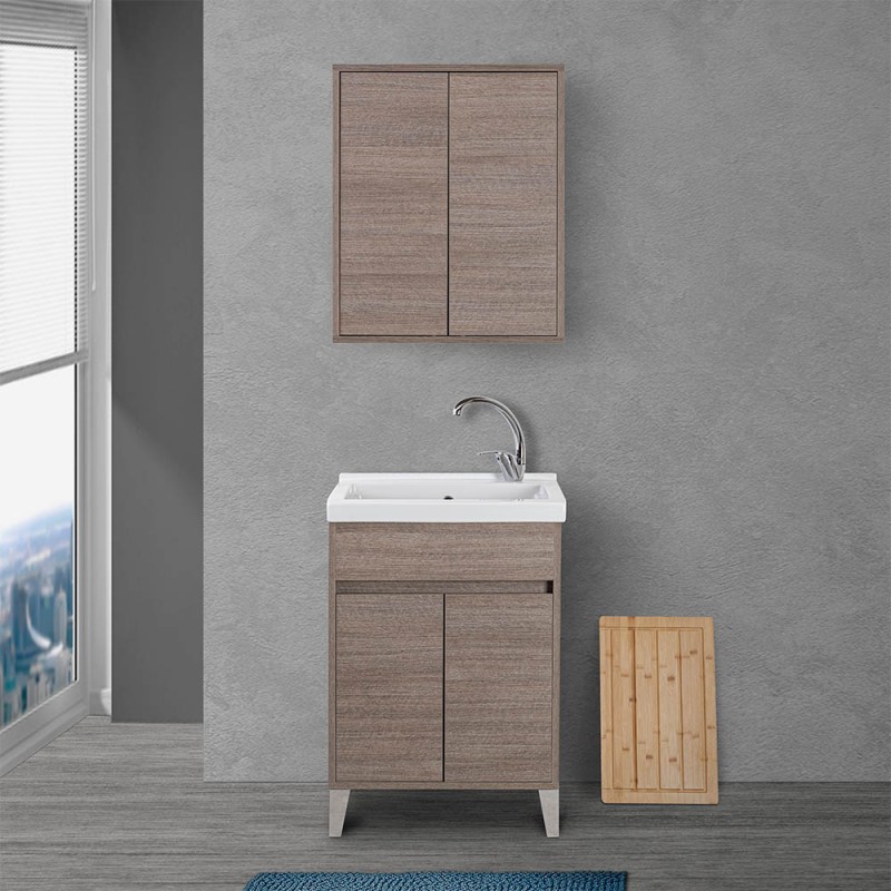 Mobile bagno sospeso 60 cm Duble rovere africa con lavabo e specchio