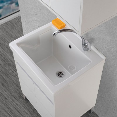 Mobile lavanderia 60x50 cm serie Way bianco lucido con vasca in ceramica INCLUSA