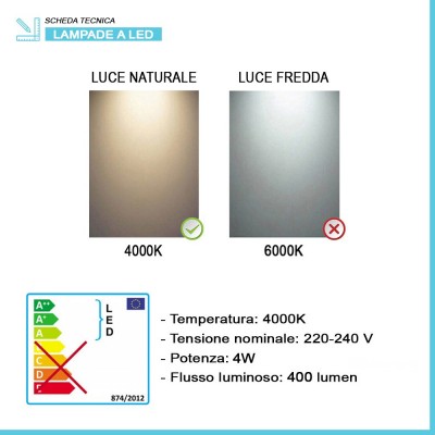 Caratteristiche tecniche illuminazione specchio bagno L. 30 cm luce naturale 4000K in alluminio cromato