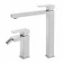 Set rubinetteria con miscelatore a canna lunga per lavabo e miscelatore bidet con testa girevole