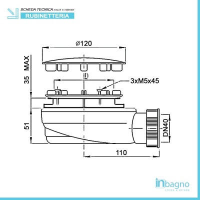 Scheda tecnica piletta doccia extra slim H51 D90 cm con griglia in acciaio inox