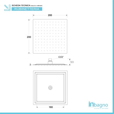 Scheda tecnica soffione doccia slim quadrato 20x20 cm in acciaio Cromato