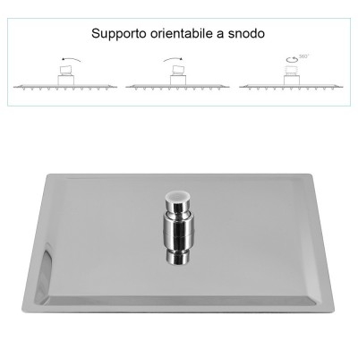 Soffione doccia slim quadrato 25x25 cm con supporto orientabile a snodo