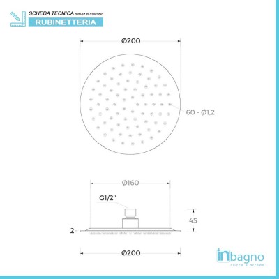 Scheda tecnica soffione doccia tondo 20 cm in acciaio cromato