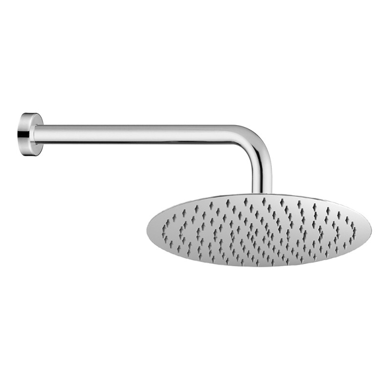 Set doccia cromo braccio doccia 40 cm + soffione tondo 25 cm acciaio inox