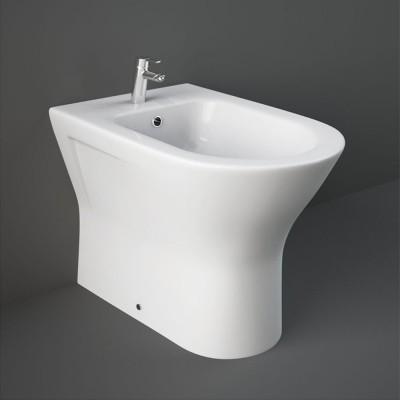 Bidet filo muro con foro per rubinetteria e troppo pieno in ceramica bianca lucida serie Resort