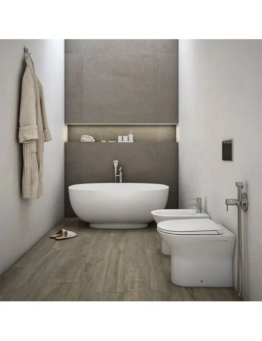 Coppia WC E Bidet In Ceramica Bianco Lucido – Rimless Senza Brida, Sedile Soft Close, Scarico 4.5L, Fissaggi A Pavimento O Parete