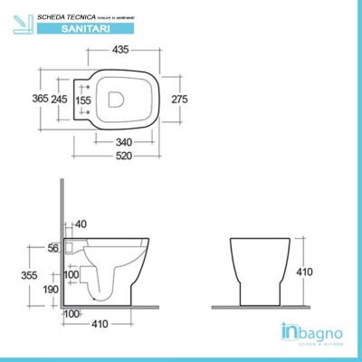 Scheda tecnica vaso filo muro Rak serie One con copriwc avvolgente