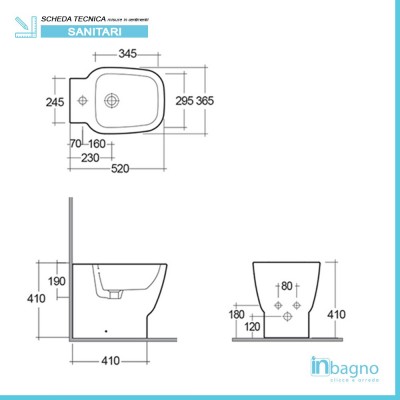 Scheda tecnica bidet filo parete Rak serie One in ceramica bianca lucida