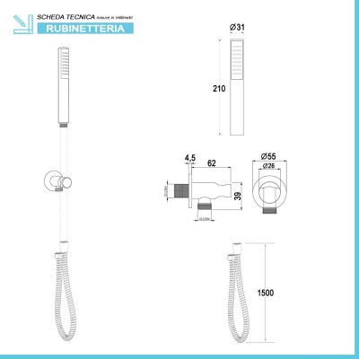 Scheda tecnica doccino e presa d'acqua con relativo supporto