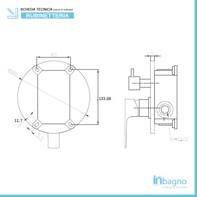 Scheda tecnica miscelatore doccia con deviatore a 2 vie del set Flat