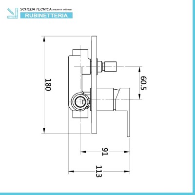 Scheda tecnica miscelatore doccia a incasso a 2 vie con deviatore del set Quatra