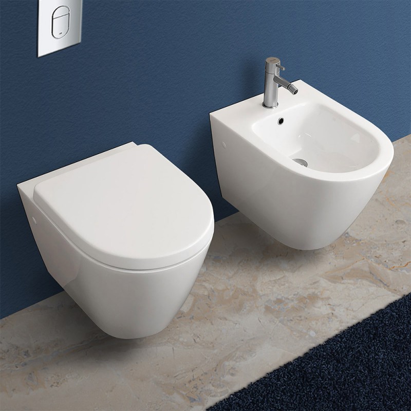 Set sanitari sospesi rimless Resort con WC + Bidet + Copriwater