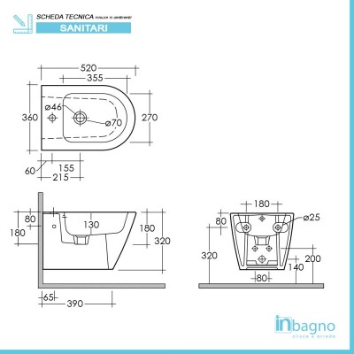 Misure bidet Set sanitari sospesi rimless Resort