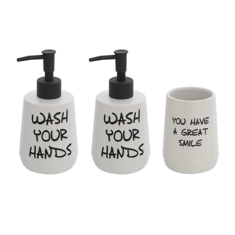 Set accessori linea Wash con 2 dispenser + bicchiere portaspazzolini bianco