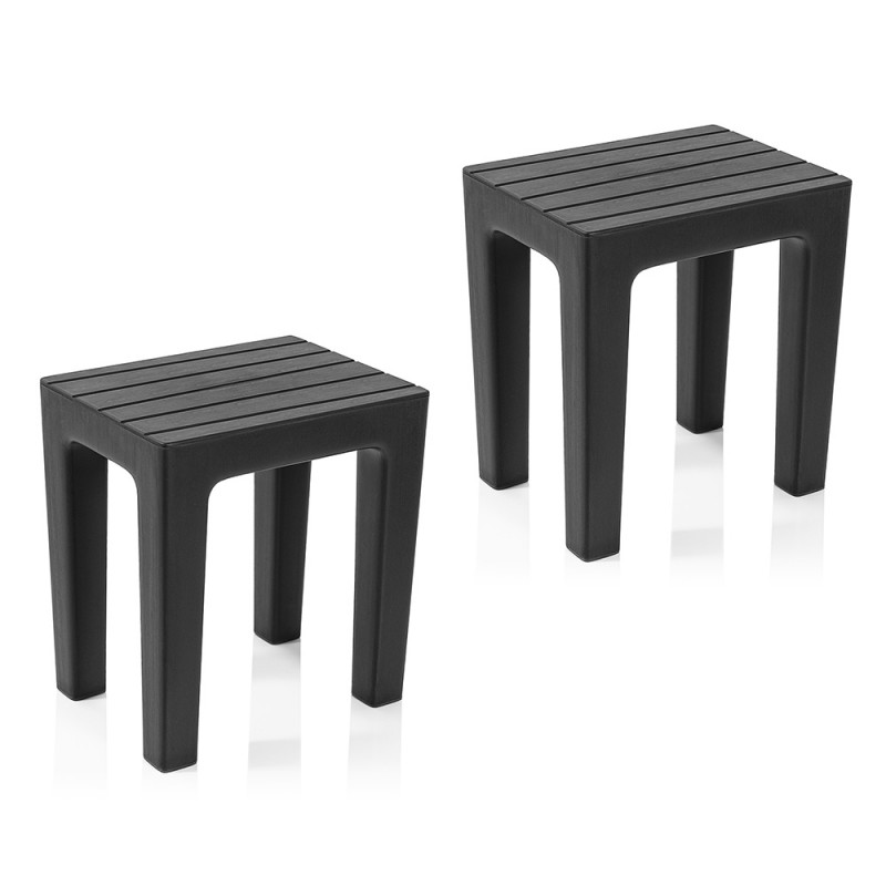 Set 2 pezzi Lello lo sgabello multiuso Nero ad alta resistenza con effetto legno