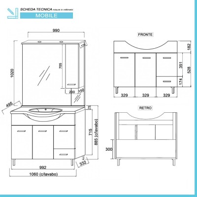 scheda tecnica Mobile bagno da terra 105 cm