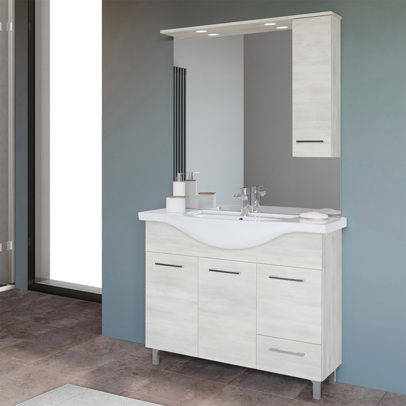 VENDITA ONLINE, MOBILE BAGNO SOSPESO DA 105 CM ROVERE CHIARO CON LAVABO  SPECCHIO E LAMPADA LED