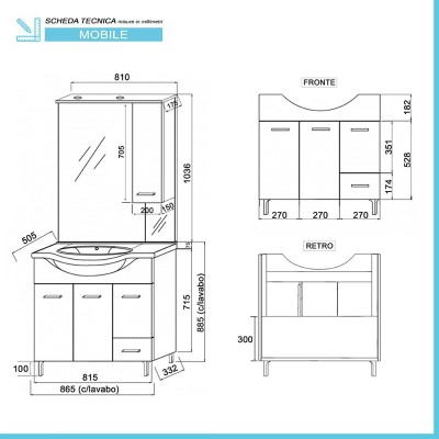 scheda Mobile Bagno da terra 85 cm rovere bianco