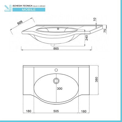 scheda LAVABO Mobile Bagno da terra 85 cm rovere bianco