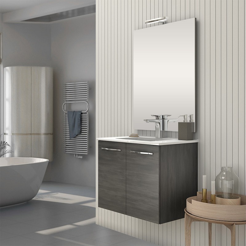 Mobile bagno sospeso linea Zenit 61 cm 2 ante rovere scuro lavabo + specchio Mobile Bagno sospeso linea Zenit 61 cm 2 ante rovere scuro lavabo + specchio