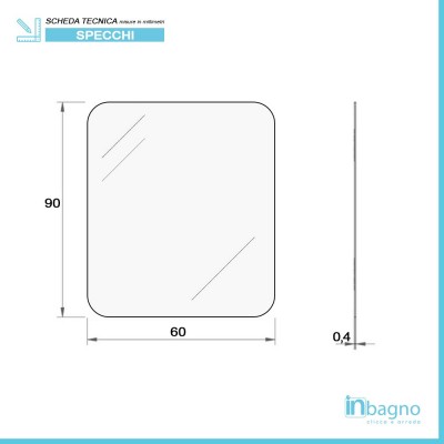 Scheda tecnica specchiera decorativo con angoli raggiati 60x90 montaggio reversibile