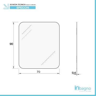 Scheda tecnica specchio decorativo con angoli raggiati 70x90 con montaggio reversibile