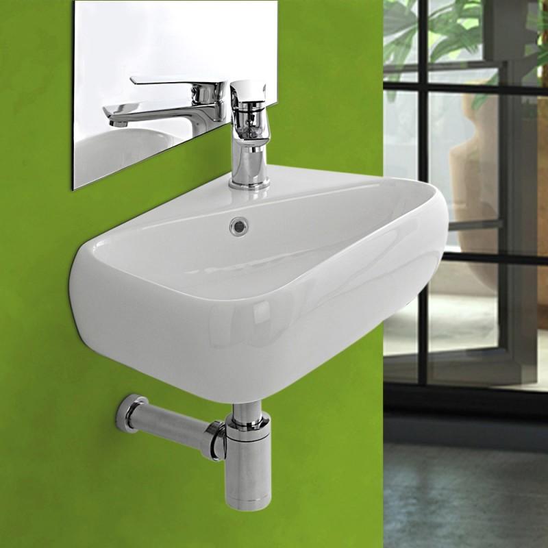 Lavabo sospeso in ceramica 45x27,5 cm bianco lucido sinistro Lavabo sospeso in ceramica 45x27,5 cm bianco lucido sinistro