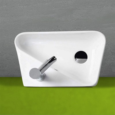 Lavandino bagno sospeso in ceramica 45x27,5 cm bianco lucido sinistro