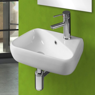 Lavabo salvaspazio sospeso in ceramica 45x27,5 cm bianco lucido sinistro