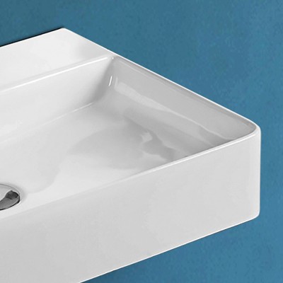 Lavabo squadrato sospeso 41x42 cm in ceramica bianco lucido