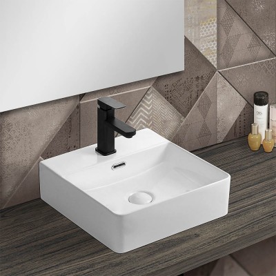 Lavabo da appoggio in ceramica rettangolare 41x42 cm bianco lucido